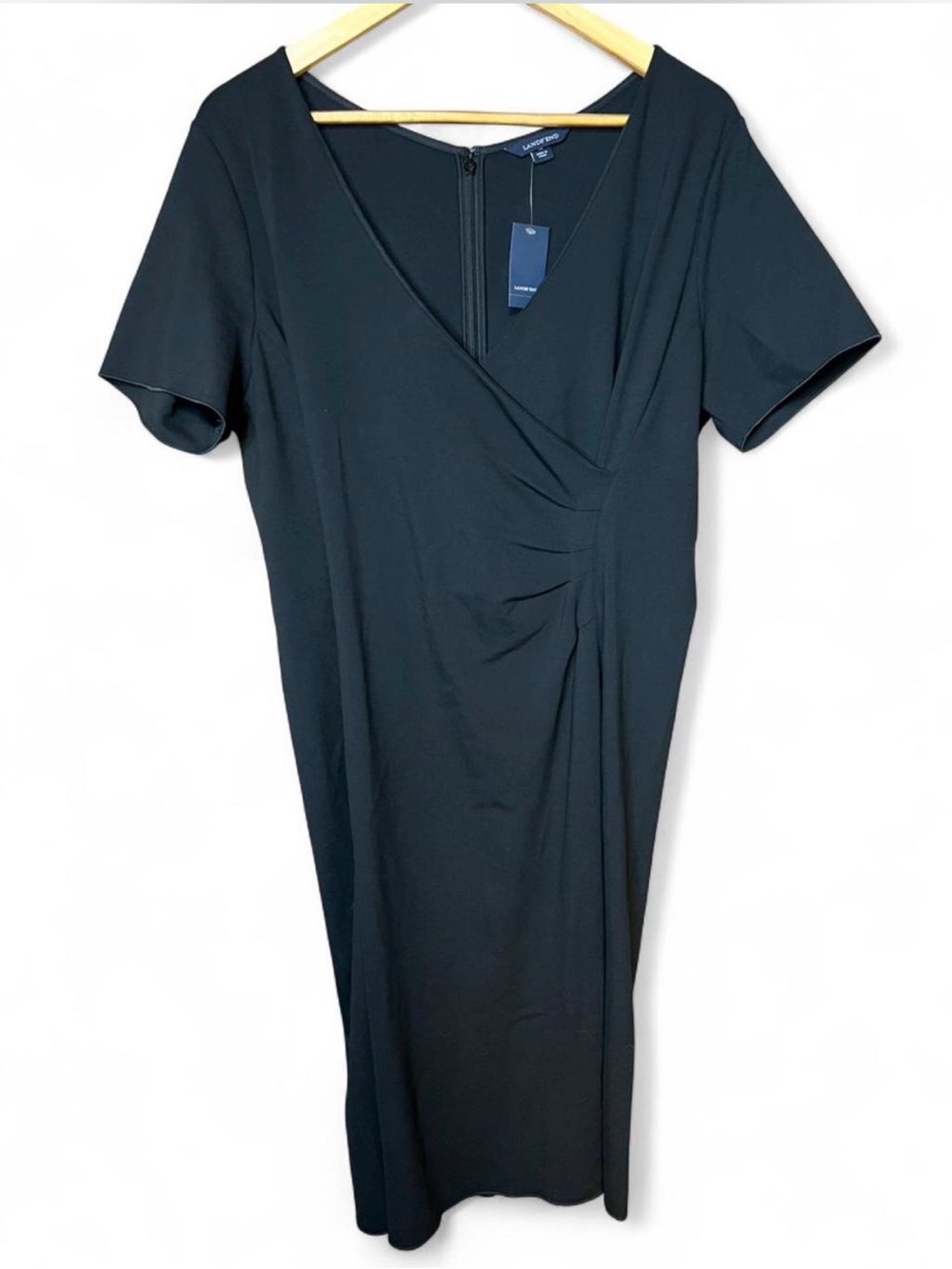 Lands' End Black Faux-Wrap Midi Dress